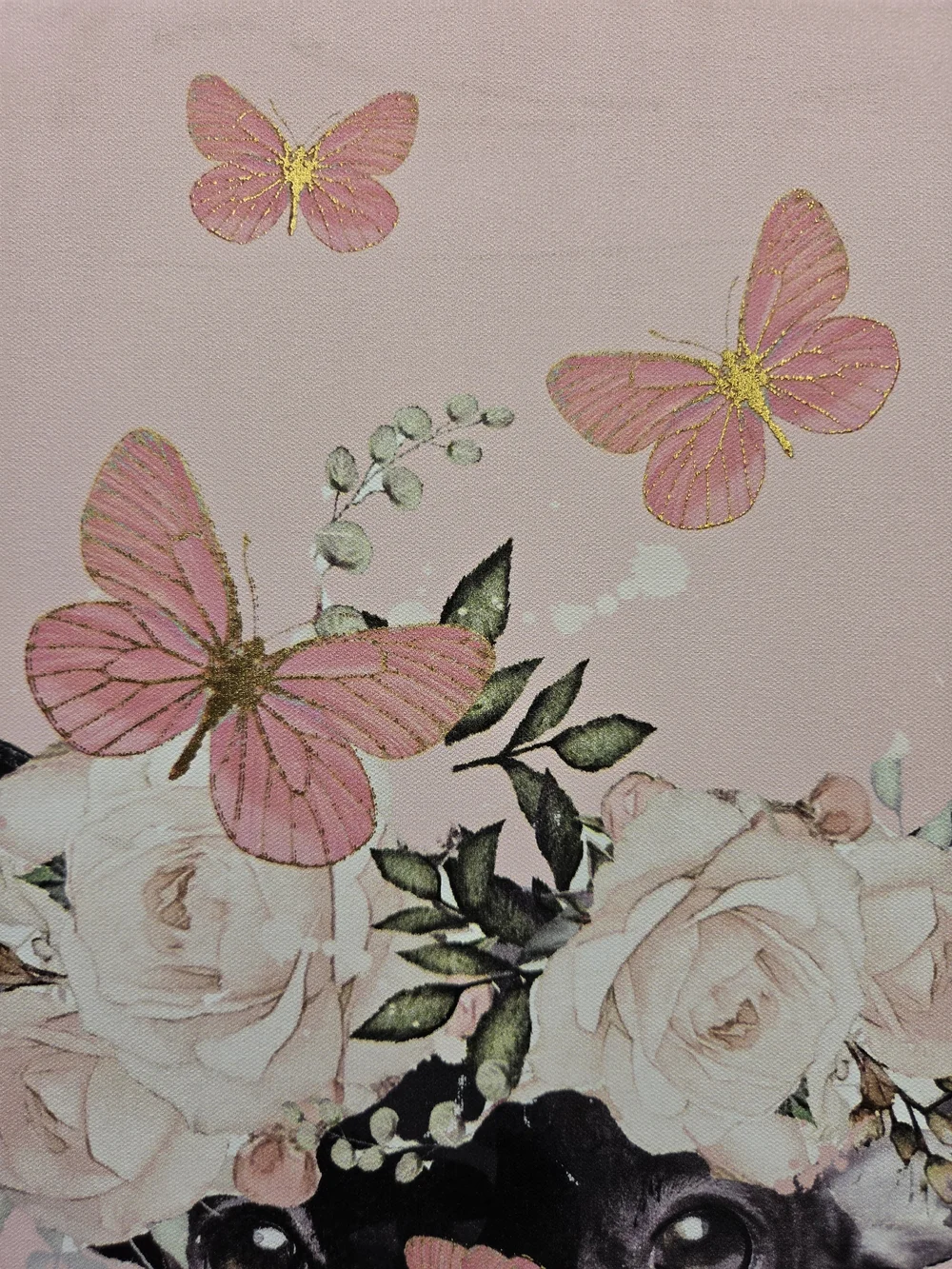 Pink Floral French Bulldog Wall Art Canvas
